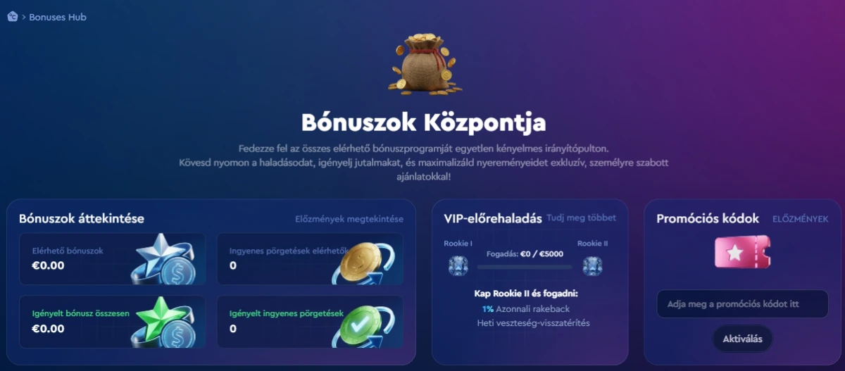 Promóciós kód aktiválására szolgáló mező